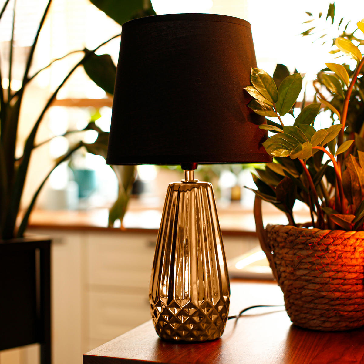 TISCHLAMPE ERANA, Gold, Schwarz - Goldfarben/Schwarz, Keramik/Textil (21.5/22/40cm) - KONSIMO®