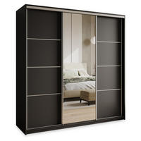 SCHWEBETÜRENSCHRANK VARO 200/205/60 cm 3-türig mit Spiegel Schwarz - Schwarz, Holzwerkstoff (200/205/60cm) - MASSENO