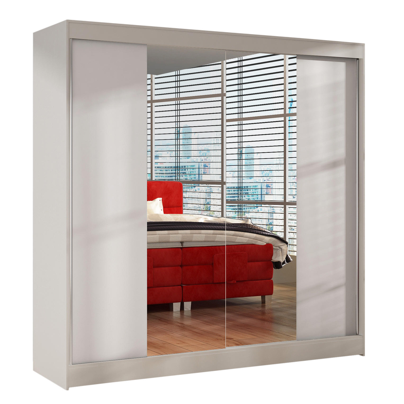 SCHWEBETÜRENSCHRANK Basti II - 200 cm - Weiß, Holzwerkstoff/Metall (200/215/58cm) - Sofnet