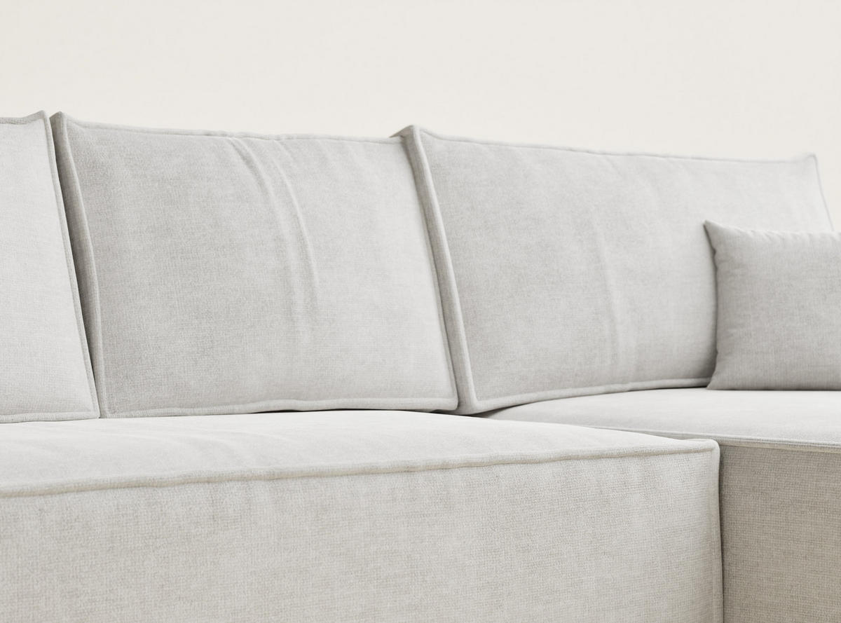 ECKSOFA Maze Beige grau Chenille-Stoff - Rechts Seite - Greige/Schwarz, Holz/Holzwerkstoff (294/185cm) - Maison de Reve