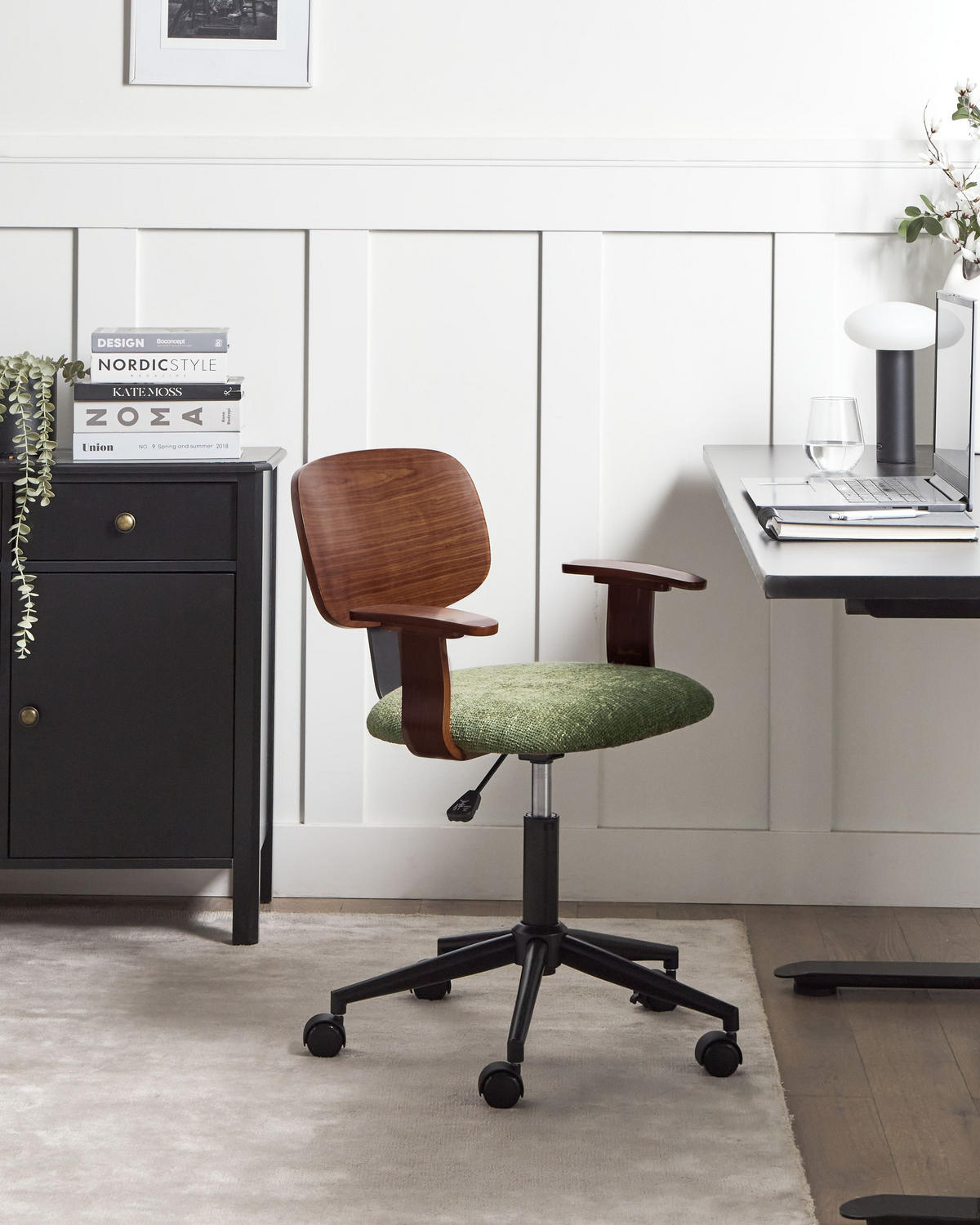 SCHREIBTISCHSTUHL Stoff Grün Gunnison - Braun, Textil (63/74/63cm) - Beliani