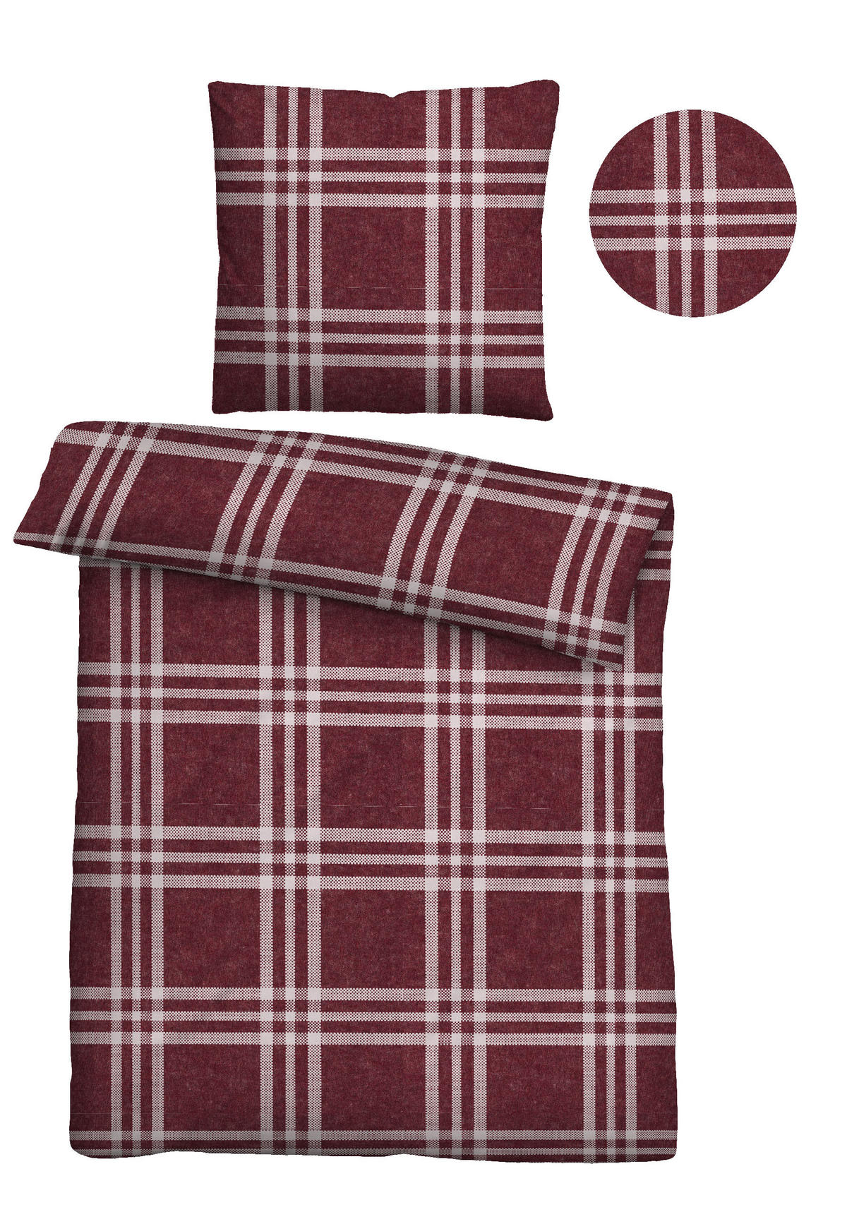 BETTWÄSCHE-GARNITUR Melange Karo burgund, 135x200 cm + 80x80 cm - Bordeaux, Textil (135/200cm) - biberna