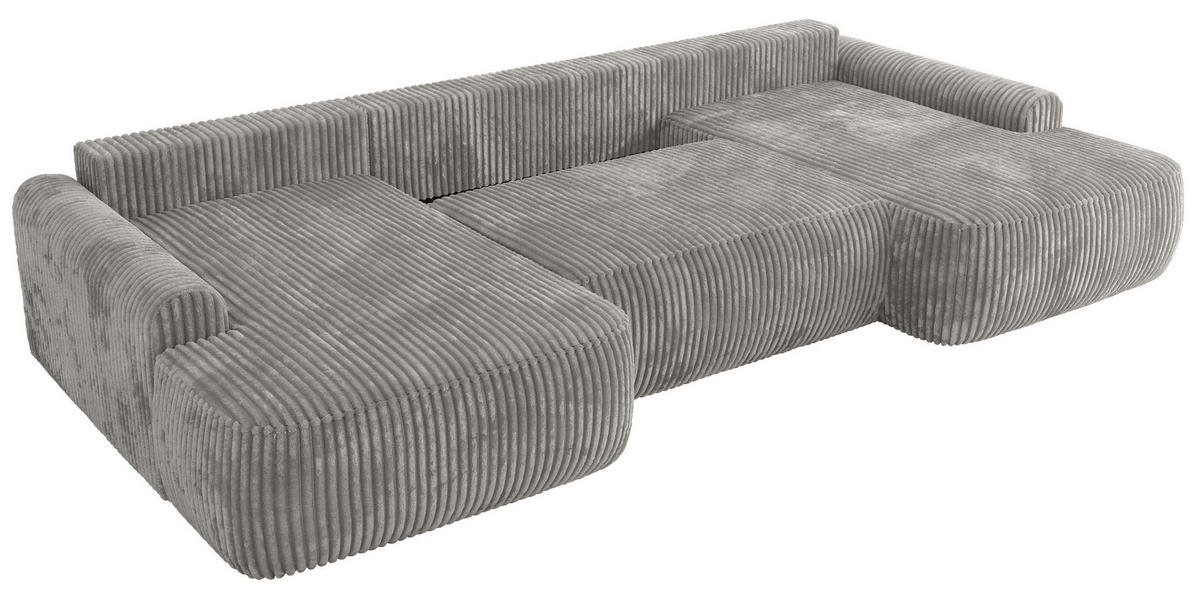 WOHNLANDSCHAFT CUBO U Grau Cord - Schwarz/Grau, Kunststoff/Textil (370/100/187cm) - MKS