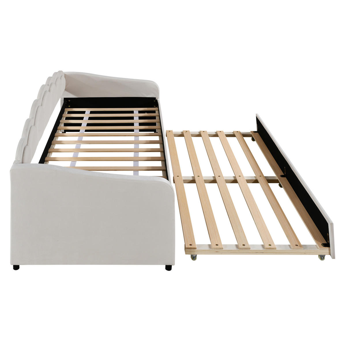 POLSTERBETT 90/200 cm aus Samt mit PolsterPolsterbett und LED-Beleuchtung, Beige - Beige, Textil (90/200cm) - Flora Grace