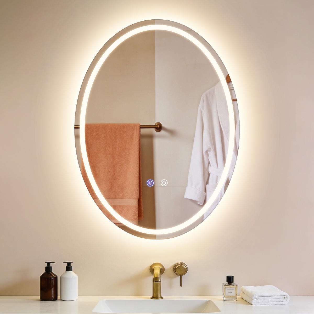 BADSPIEGEL mit Beleuchtung Laryn 3/60/80 cm - Weiß, Glas (60/80/3cm) - ZMH