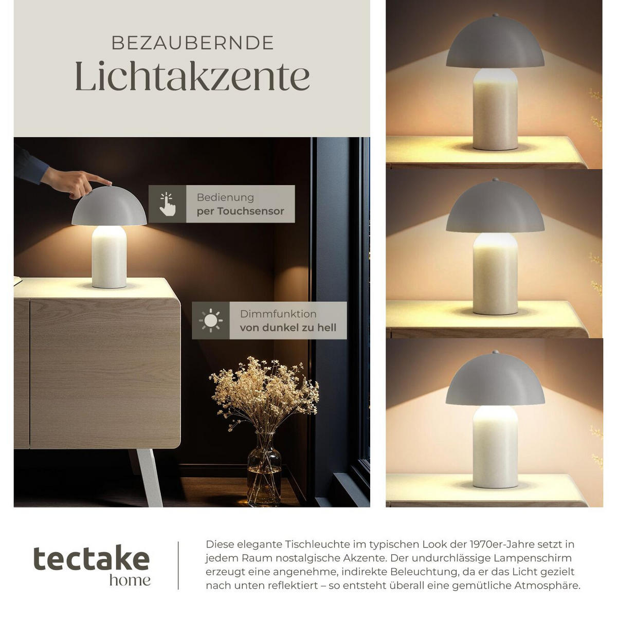AKKU-TISCHLAMPE Kade,25 x 34 cm,weiß - Weiß, Metall (25/25/34cm) - tectake