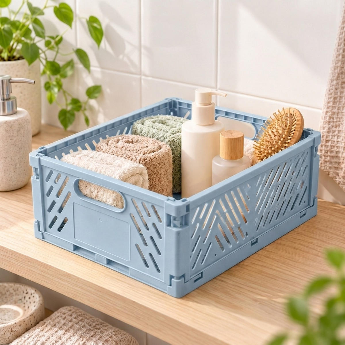 SKLÁDACÍBOX Světle modrá sada-4 - světle modrá, plast (29/12/21cm) - Relaxdays