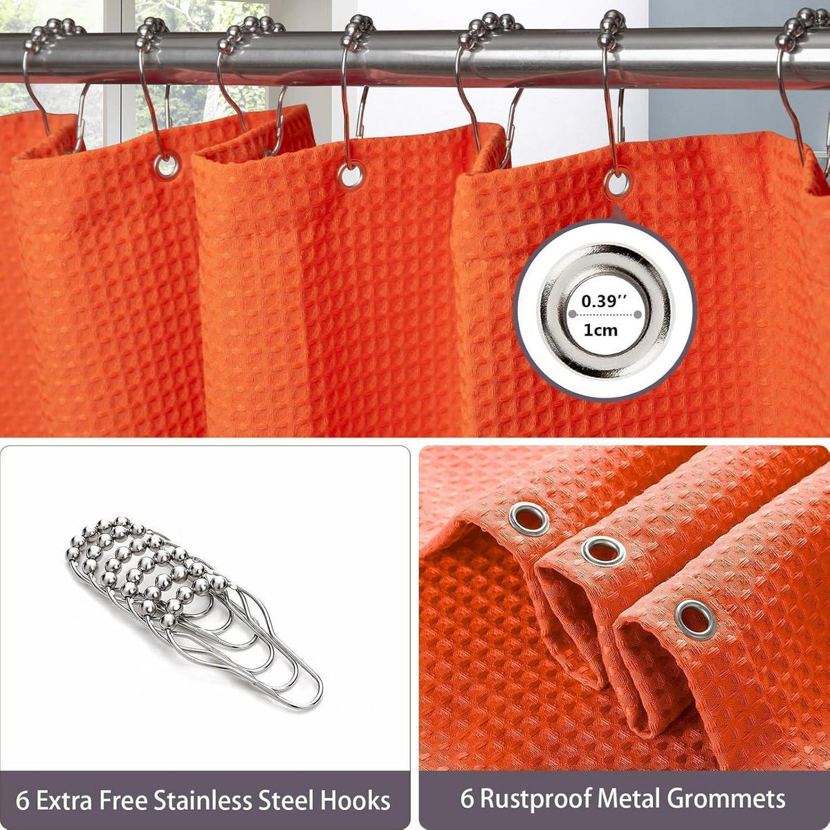 DUSCHVORHANG Waffelstoff Orange 92 x 182 cm - Orange, Textil (92/182cm)