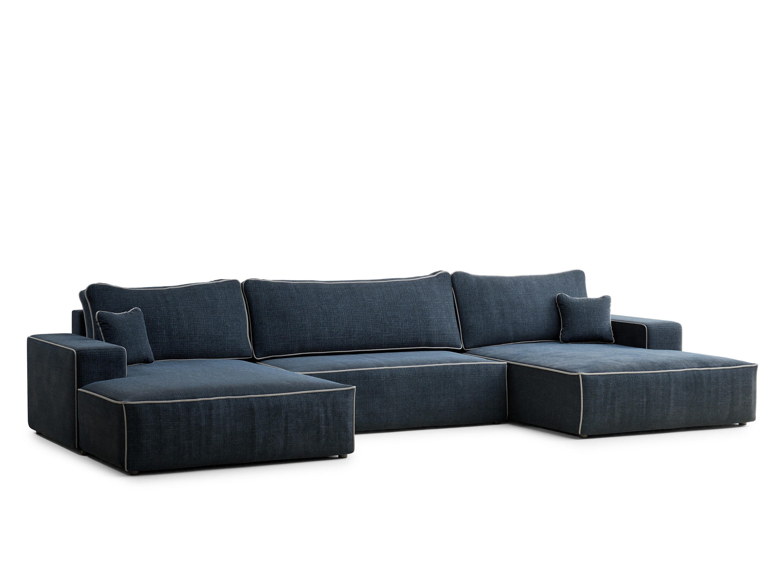 WOHNLANDSCHAFT Deseo Dunkelblau-Grau Chenille-Stoff - Schwarz/Dunkelblau, Holz/Holzwerkstoff (398/70/148cm) - Maison de Reve