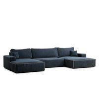 WOHNLANDSCHAFT Deseo Dunkelblau-Grau Chenille-Stoff - Schwarz/Dunkelblau, Holz/Holzwerkstoff (398/70/148cm) - Maison de Reve