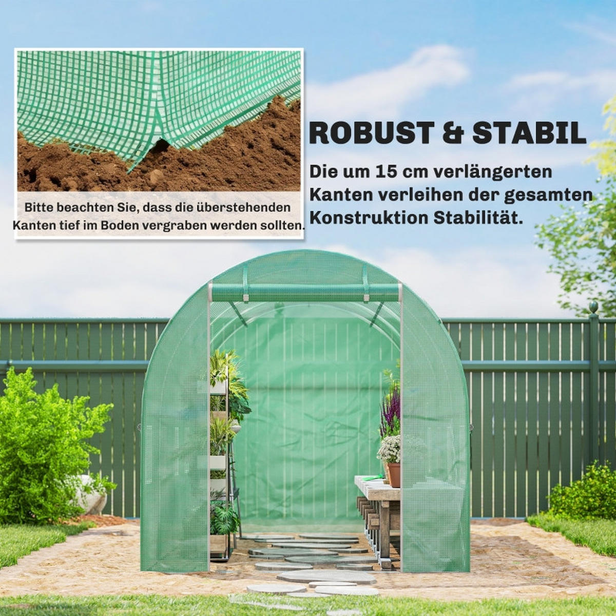 GEWÄCHSHAUSFOLIE 4x2 m Tür Fenster UV Schutz grün - Grün, Kunststoff (400/200/200cm) - Fortuna Lai