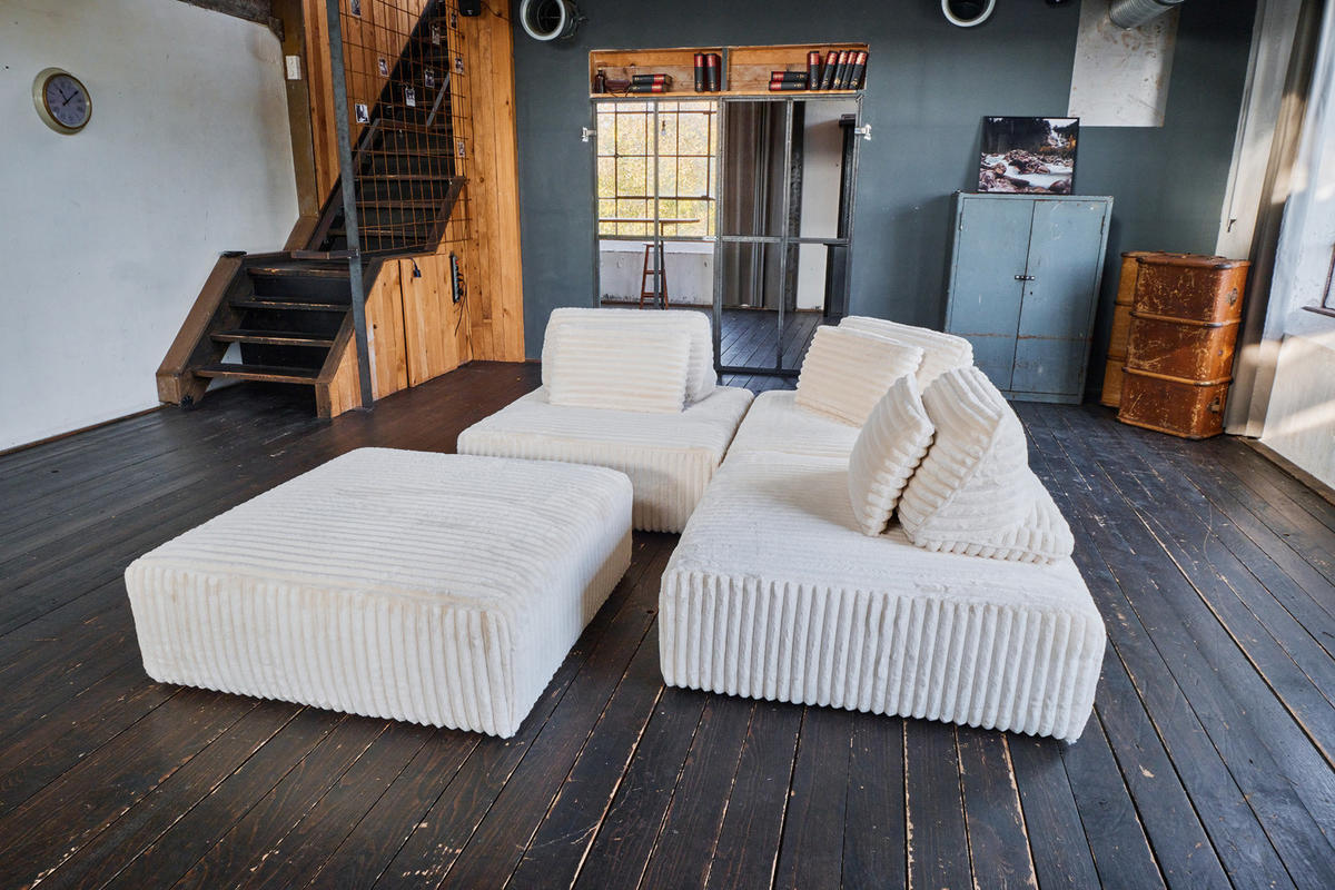 MODULSOFA WIOLO SOFT 4 MODULE 4 KISSEN Cremeweiß Cord - Creme/Schwarz, Kunststoff/Textil (333/84/222cm) - KAWOLA