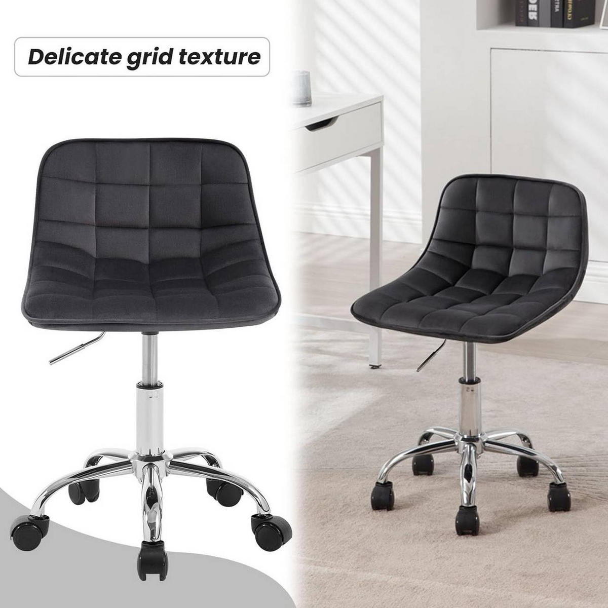 DREHSTUHL mit Rollen, Samt, Dunkelgrau - Dunkelgrau/Schwarz, Textil/Metall (43/60/50cm) - Woltu