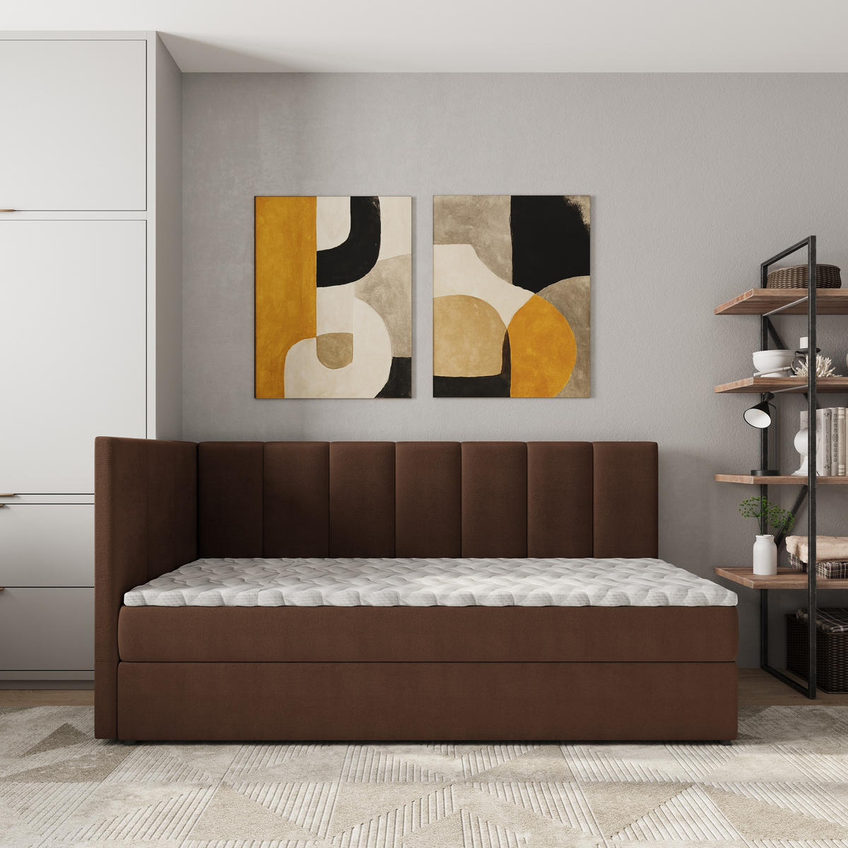 BOXBETT BEVE 80x200 cm mit Matratze und Topper, H2+H3 - Braun - Braun, Holz (80/200cm) - MASSENO