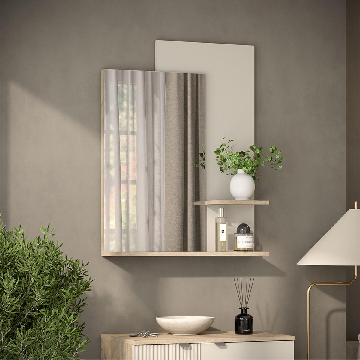 WANDSPIEGEL Puerto, Eiche/Cashmere, 70 x 90 cm - Kaschmir/Eichefarben, Holzwerkstoff (70/90/16.6cm) - Vicco