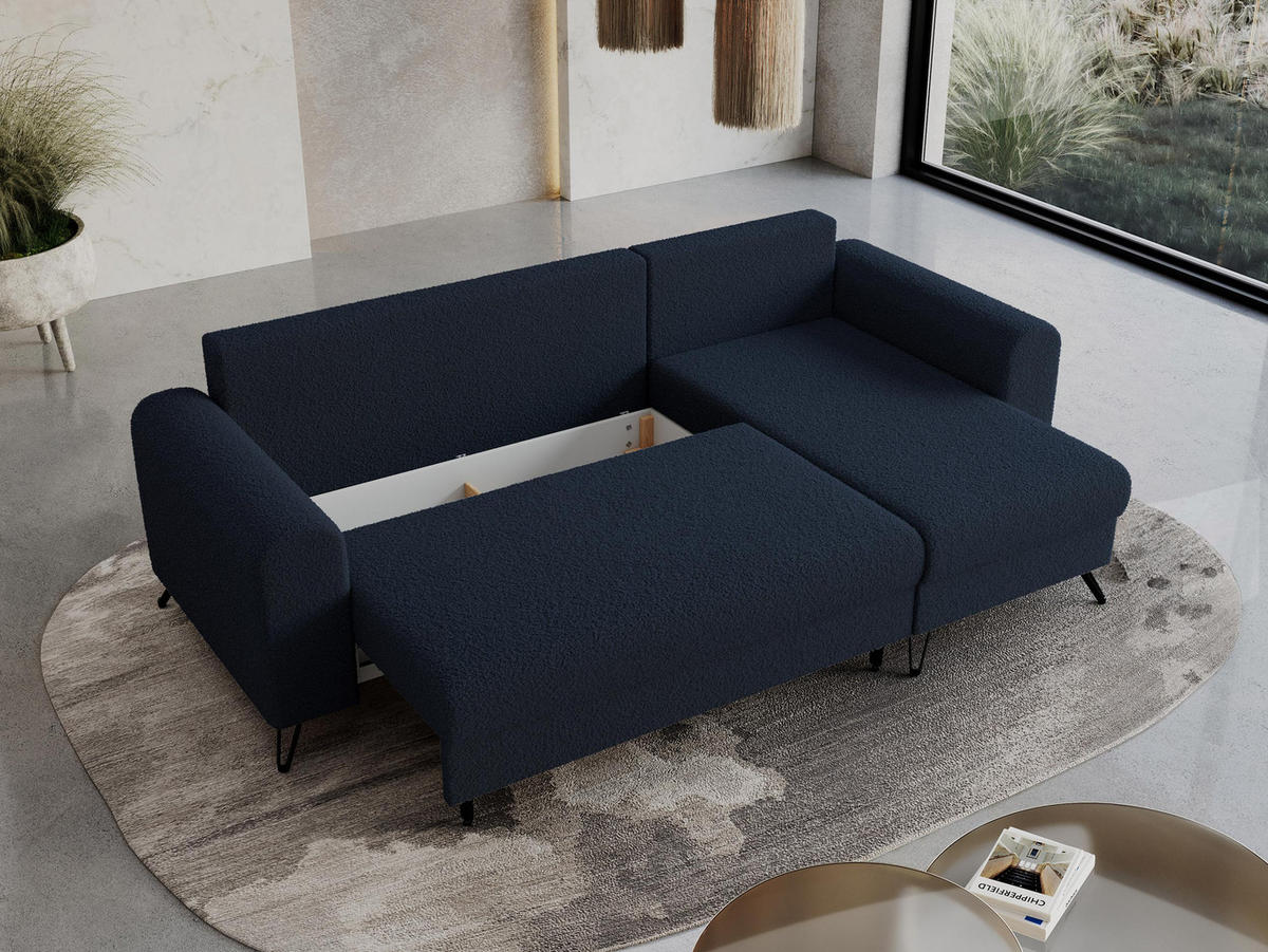 ECKSOFA Hugo Boucle Dunkelblau - Schwarz/Dunkelblau, Textil/Metall (242/140cm) - MKS