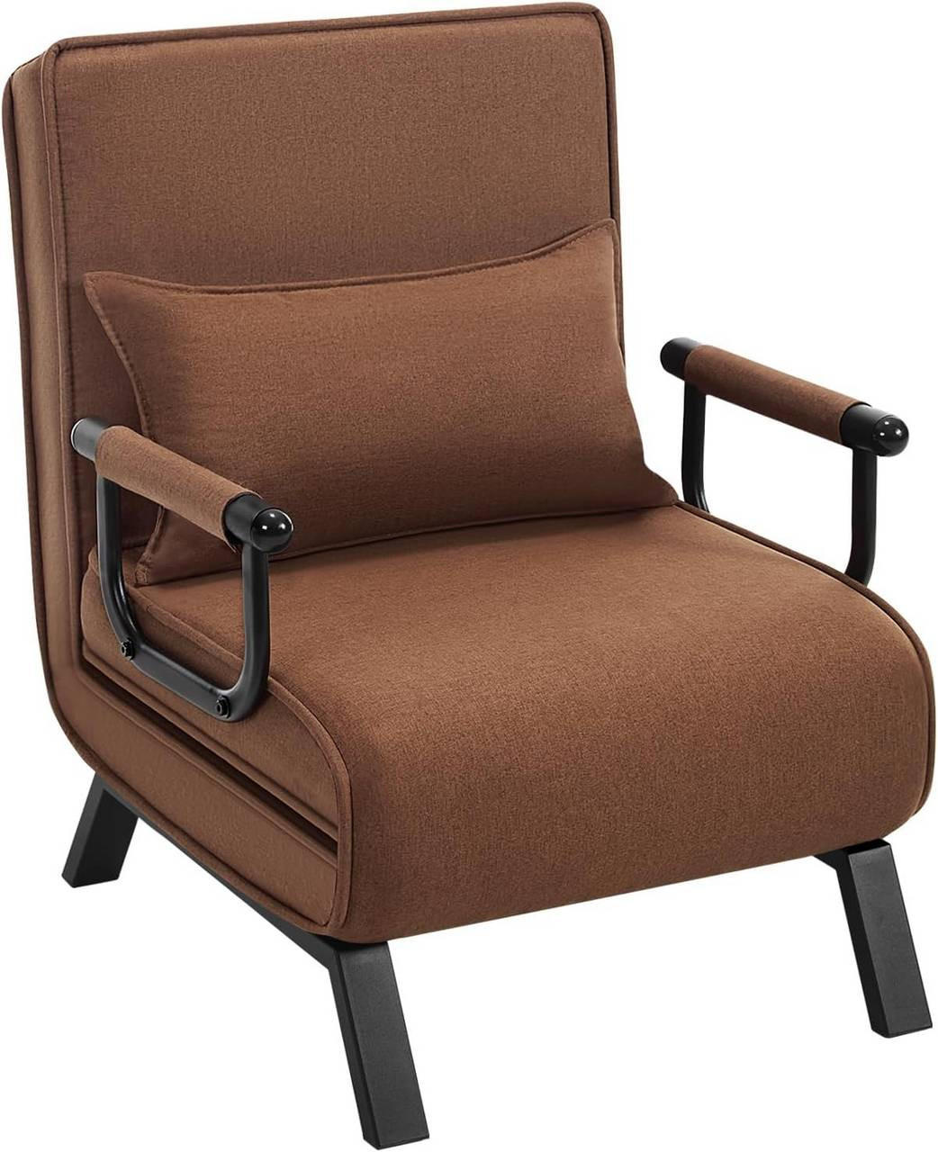 SCHLAFSESSEL 3 in 1, mit Verstellbarer Rückenlehne, Leinen Braun - Schwarz/Braun, Textil/Metall (65/78/75cm) - Woltu