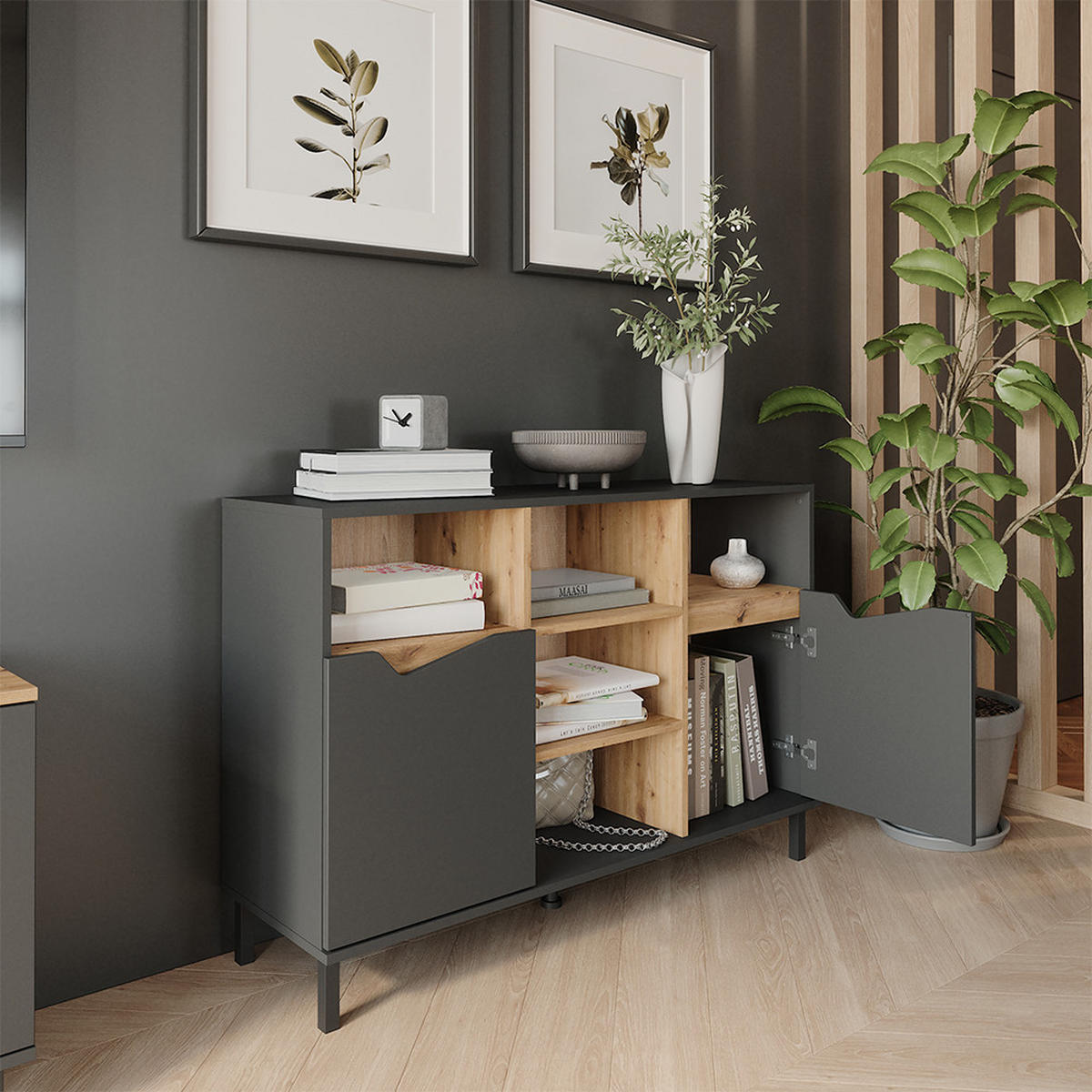 KREDENC Marelle Antracit/Artisan - antracitová, kompozitní dřevo (120/81.3/38cm) - Vicco