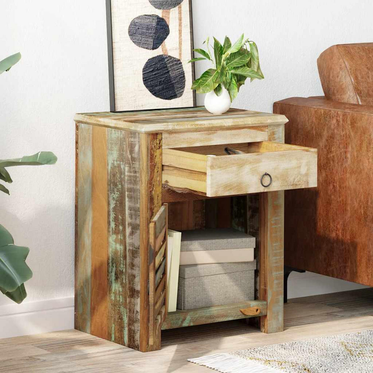 BEISTELLTISCH Mit 1 Schublade & 1 Tür Altholz - Braun, Holz/Holzwerkstoff (33/55/45cm) - vidaXL