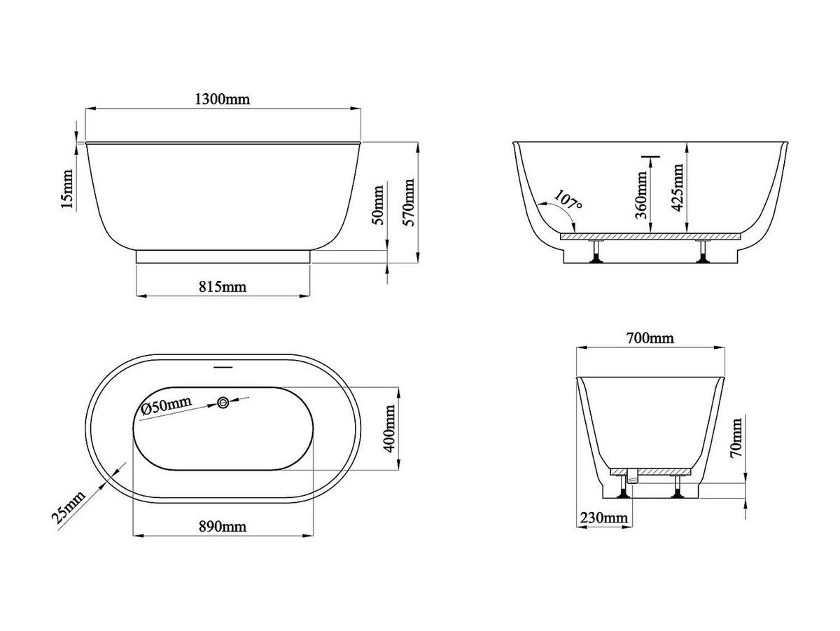 FREISTEHENDE Badewanne - 1 Person - acryl - weiß Mobula - Weiß, Kunststoff (130/57/70cm) - Vente-Unique