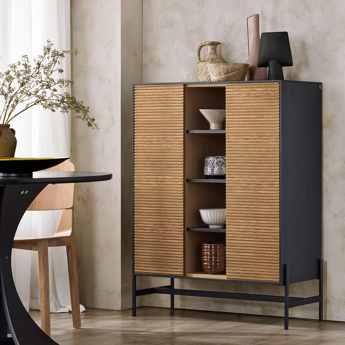 HIGHBOARD Schwarz-Natur - Schwarz/Naturfarben, Holzwerkstoff/Metall (92/119/40cm) - SoBuy