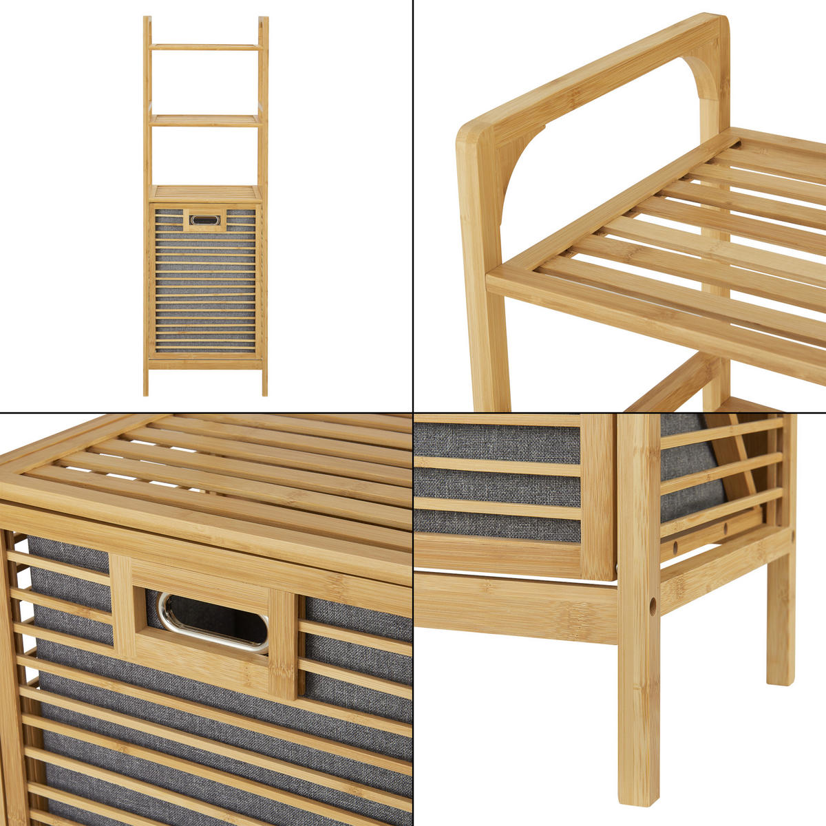 WÄSCHEREGAL Tidaholm - Naturfarben/Grau, Holz/Textil (39.5/118/30.5cm) - [en.casa]