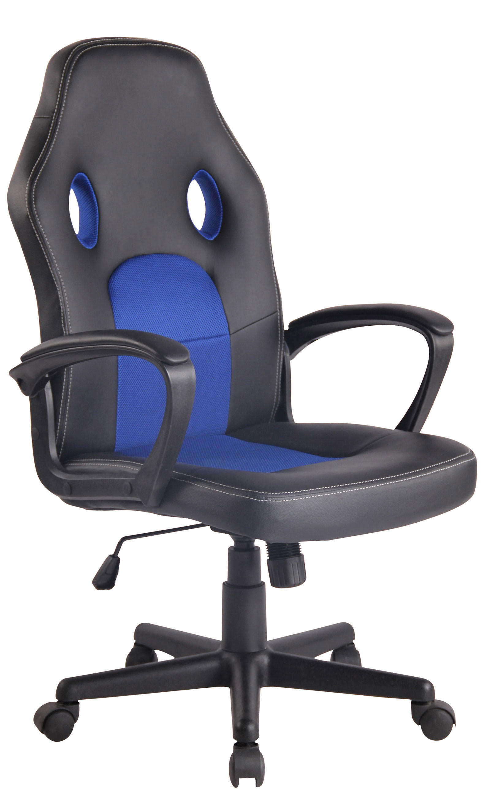 DREHSTUHL Lederlook schwarz/blau - Blau/Schwarz, Kunststoff/Textil (61/106/59cm) - CLP