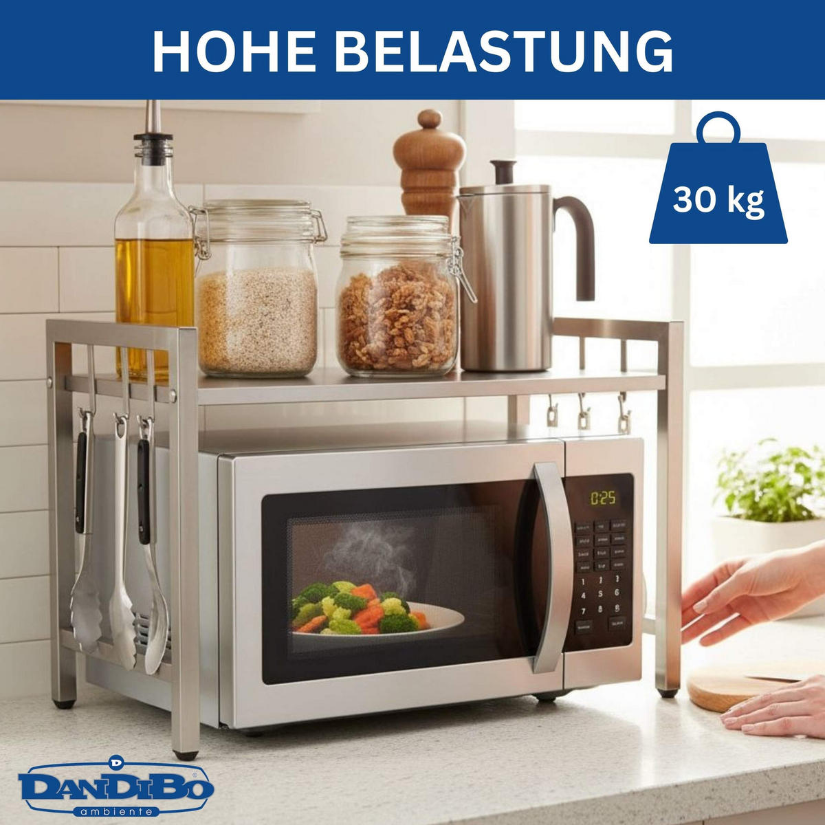 MIKROWELLENREGAL 2 Stufig 40-64 cm 96685 - Edelstahlfarben, Metall (40/46/36cm) - DanDiBo