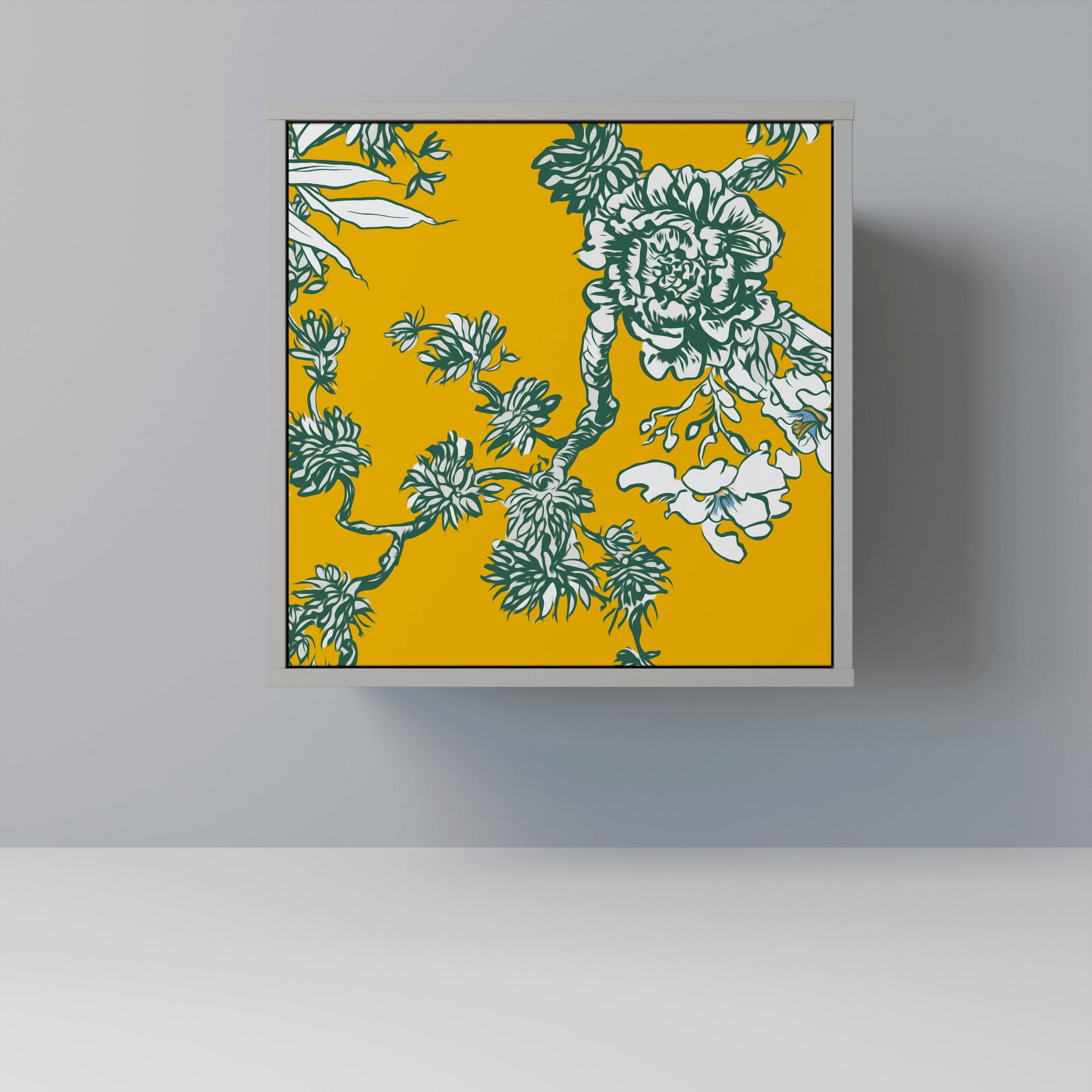 SIDEBOARD YELLOW CHINOISERIE, Grau, 57,5x42x57,5 cm, Ohne Füße - Multicolor/Grau, Holzwerkstoff (57.5/57.5/42cm) - SpaceRebels