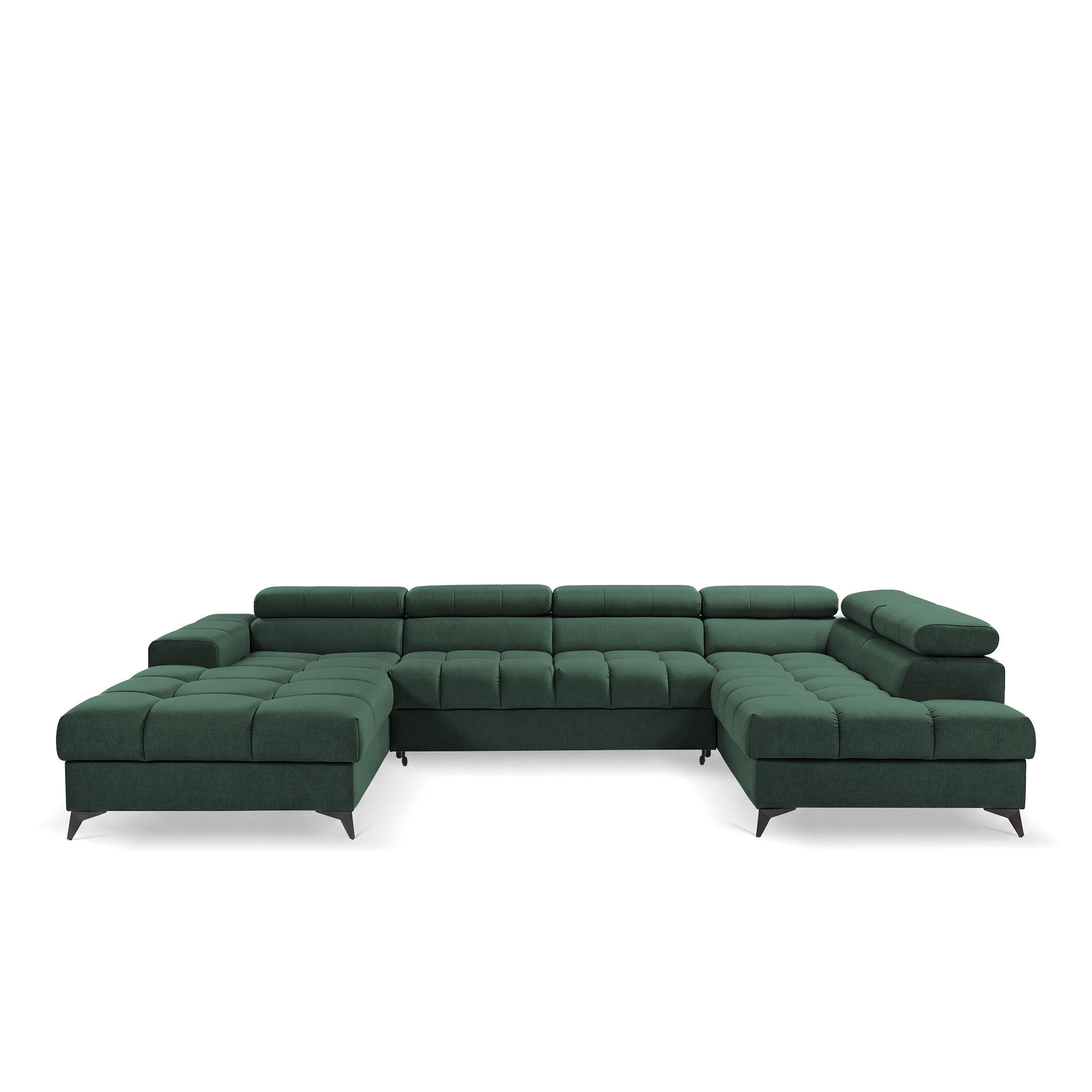 ECKSOFA PUDDING U Links mit Schlaffunktion 125x260 Velours Grün - Schwarz/Grün, Holz/Textil (203/350cm) - Muffo