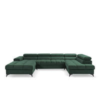 ECKSOFA PUDDING U Links mit Schlaffunktion 125x260 Velours Grün - Schwarz/Grün, Holz/Textil (203/350cm) - Muffo