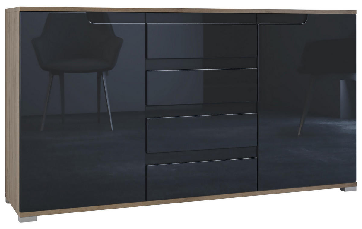 SIDEBOARD Sylt Schwarz Hochglanz - Schwarz Hochglanz, Holzwerkstoff (138.5/75.5/35cm) - Vladon