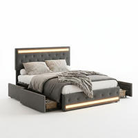 POLSTERBETT,STAURAUMBETT 140x200 cm mit LED, Leinen Dunkelgrau - Grau, Holz/Textil (140/200cm) - PARAFTA HOME