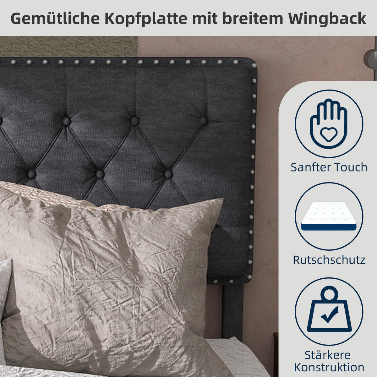 POLSTERBETT 140x200 cm Samt ohne Stauraum grau - Grau, Textil (140/200cm) - LEBENLANG