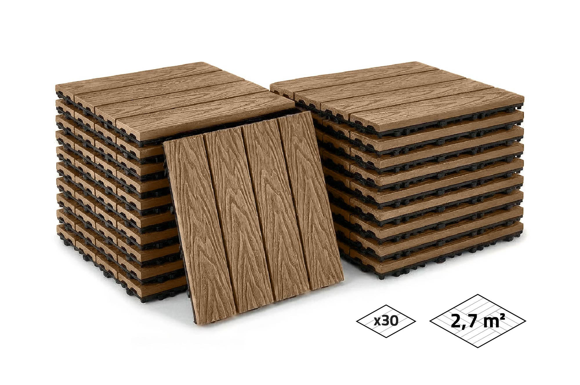 30ER-SET TERRASSENFLIESEN JURA 30x30cm Teak-Verbund - Teakfarben, Holzwerkstoff (30/30/2cm) - Casanoov