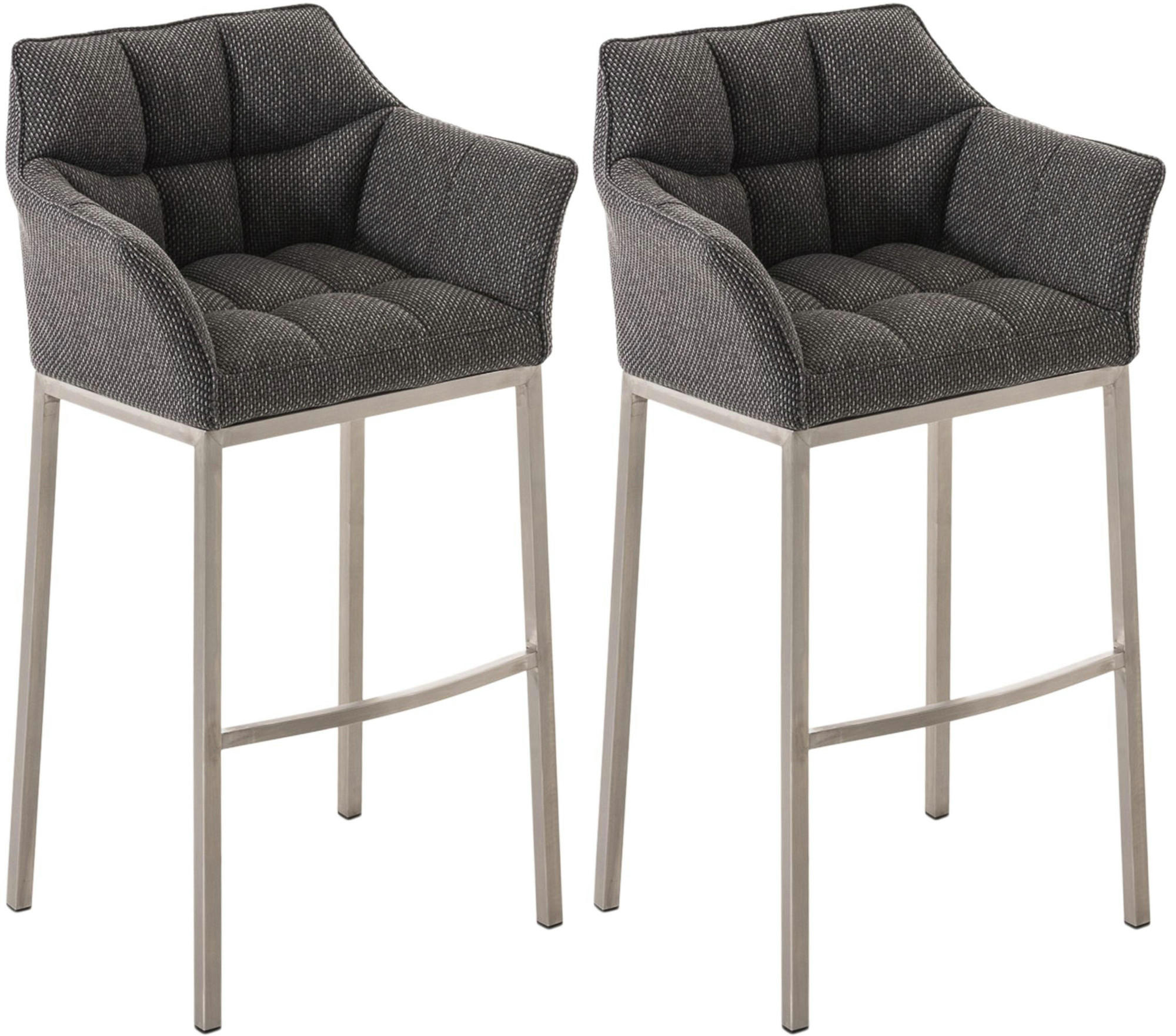 BARHOCKER 2er Set Stoff titangrau - Edelstahlfarben/Graubraun, Textil/Metall (64/110/48cm) - CLP