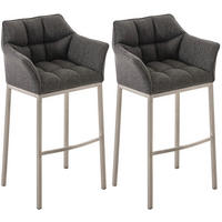 BARHOCKER 2er Set Stoff titangrau - Edelstahlfarben/Graubraun, Textil/Metall (64/110/48cm) - CLP