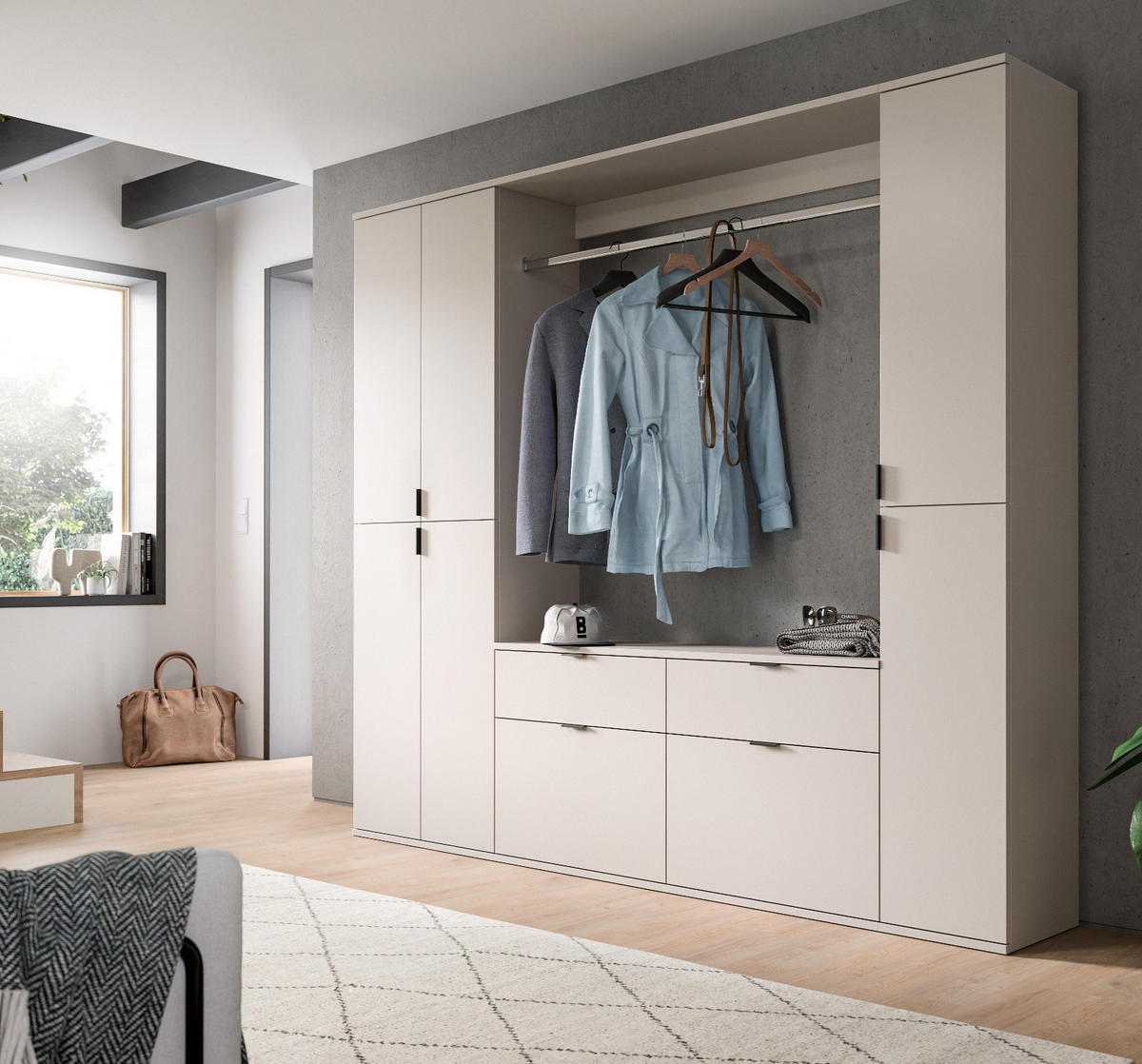 GARDEROBEN-SET Kaschmir 212 x 193 cm, Garderobenschrank mit viel Stauraum - Kaschmir/Schwarz, Holzwerkstoff/Metall (212/193/34cm) - Inn.Furn