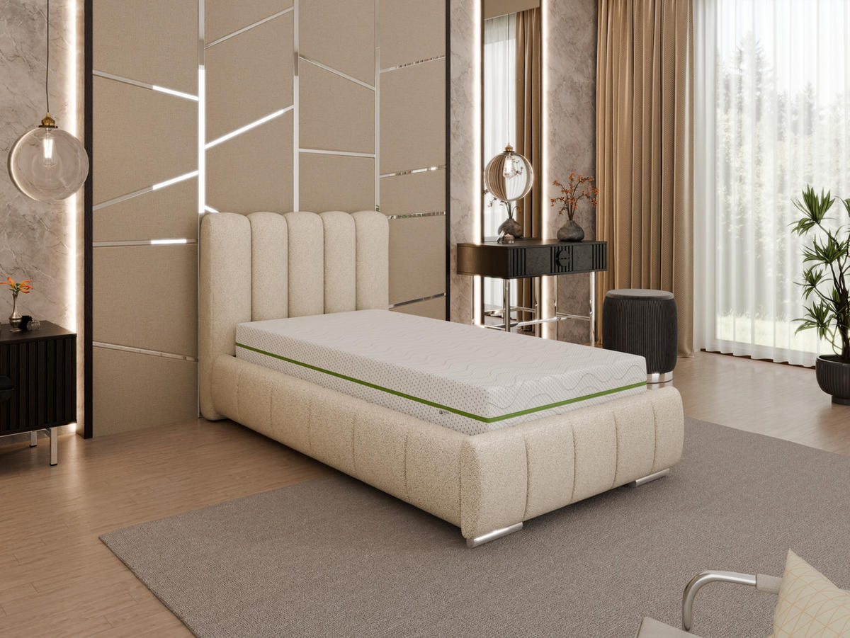 POLSTERBETT Zaira 90x200cm – Elegantes Polsterbett für modernen Wohnstil , ZONIERTE MULTI-TASCHEN-FEDERKERN (24cm), beige - Beige, Holz (90/200cm) - Panda Möbel