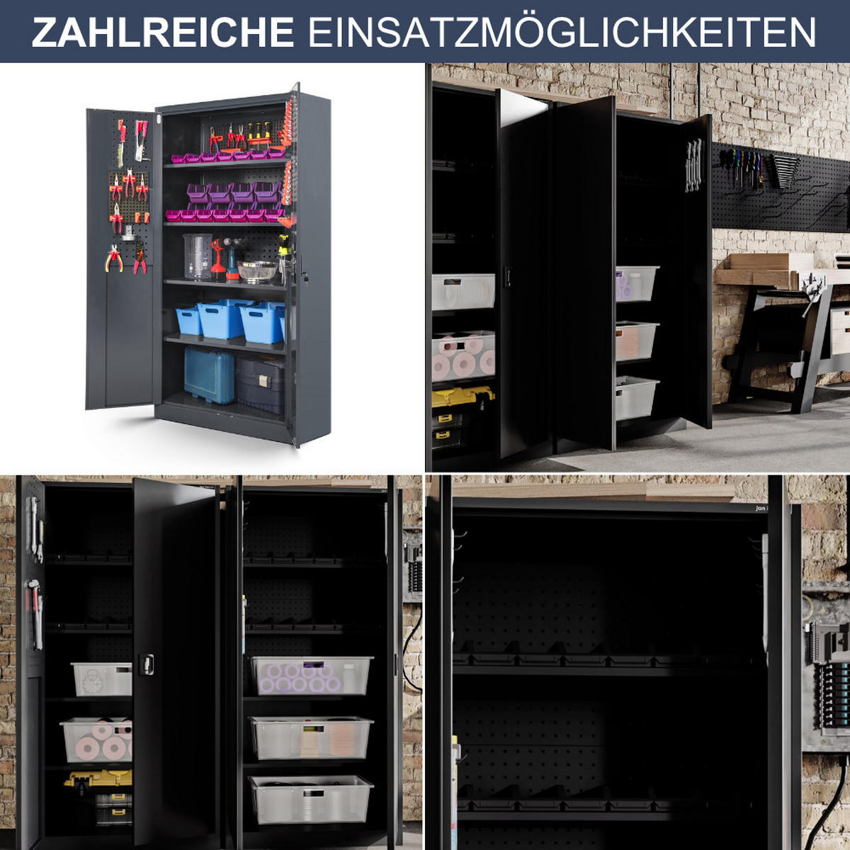WERKZEUGSCHRANK mit Lochwand BRUNO Werkzeugwand 185x92x50cm Anthrazit - Anthrazit, Metall (92/185/50cm) - Jan Nowak