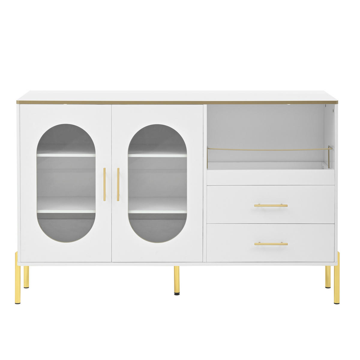 SIDEBOARD 140/38/90 cm mit 2 Glastüren & Schubladen in Weiß - Weiß, Holzwerkstoff (140/90/38cm) - BEAOK