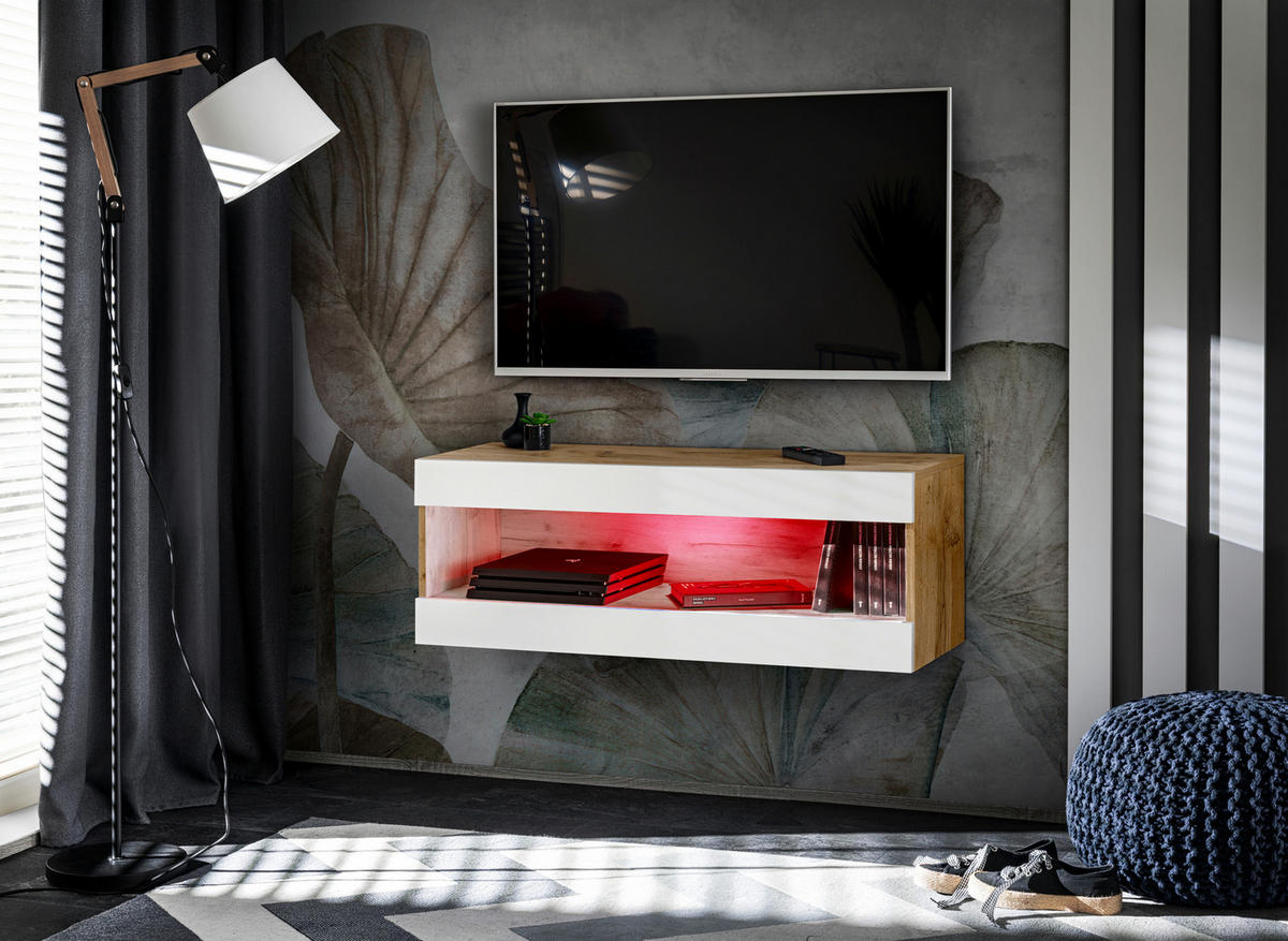 HÄNGEBOARD TV TIVOLI RTV2+RGB Offener Raum Wotan + Weiß - Eiche Wotan/Weiß, Glas/Holzwerkstoff (100/36/35cm) - Komodee