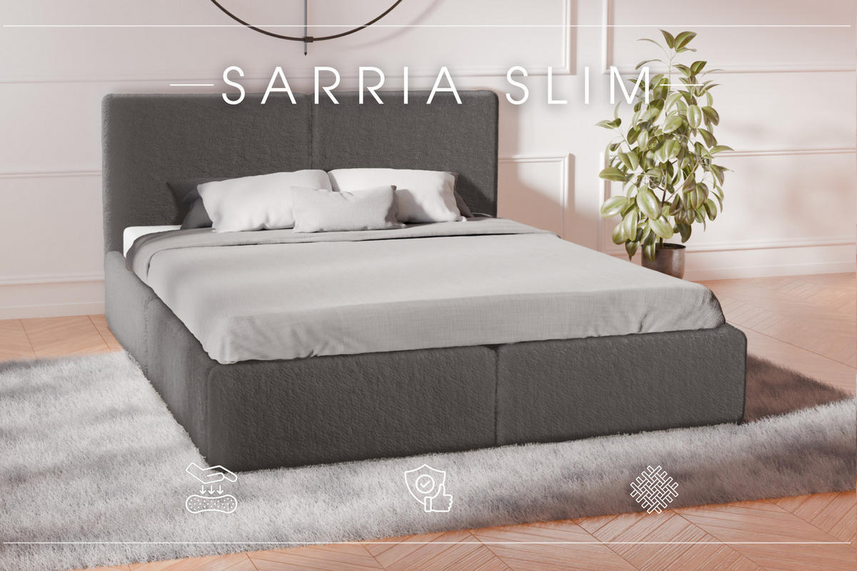 POLSTERBETT Doppelbett Sarria Slim Grau (Anthology 18) 140x200 cm - Grau, Textil (140/200cm) - Meblito