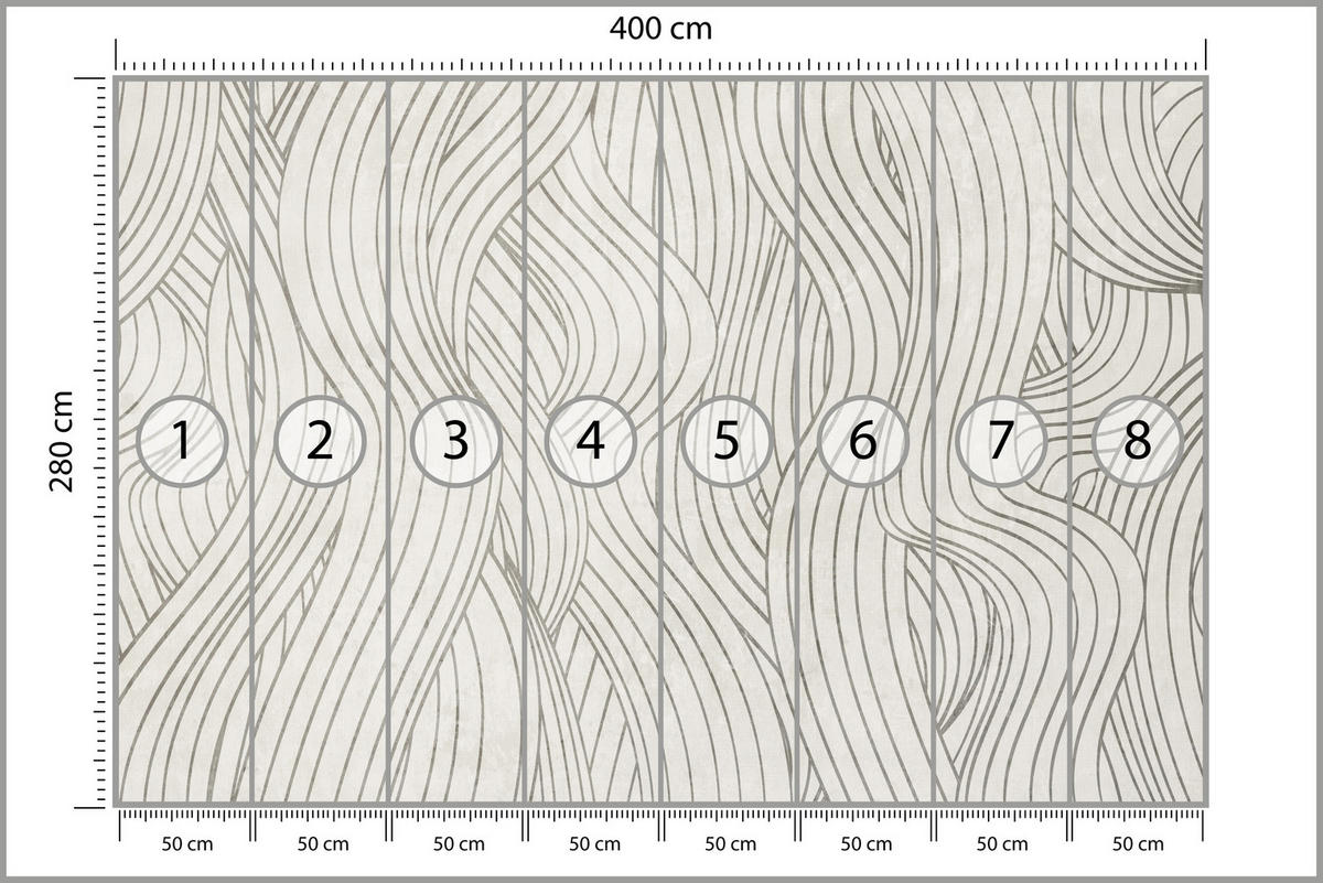 FOTOTAPETE Abstraktion Wellenmuster Retro Grau Minimalismus Dynamik 400x280 - Beige, Papier (400/280cm) - Muralo
