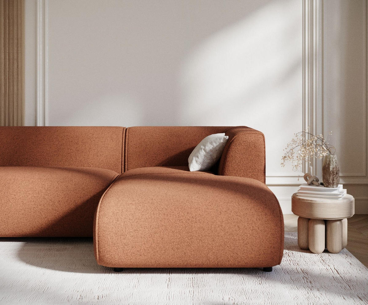 ECKSOFA Melani Kupferfarbe Webstoff - Rechts Seite - Schwarz/Kupferfarben, Holz/Holzwerkstoff (162/256cm) - Maison de Reve