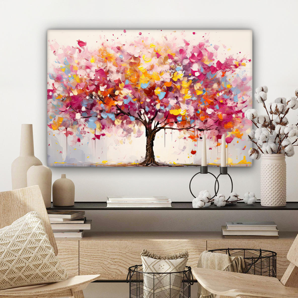 LEINWANDBILD Aquarell - Baum - Kunst - Abstrakt Wanddeko 90x60 cm - Multicolor, Textil (90/60cm) - MuchoWow