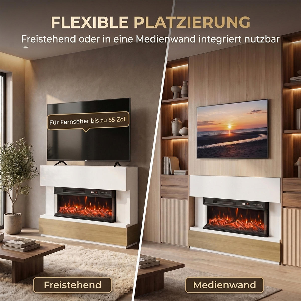 ELEKTROKAMIN Spanplatte Stahl Weiß - Weiß, Holzwerkstoff (31/86/117cm) - HOMCOM