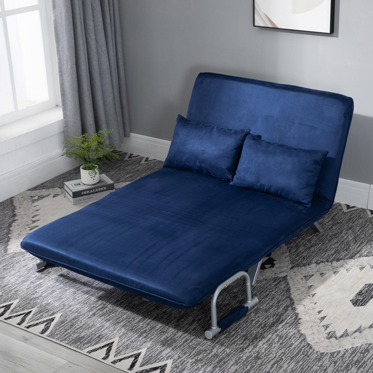 2-SITZER Sofa mit Schlaffunktion, Schlafsofa mit Verstellbarer Rückenlehne, Blau - Blau, Kunststoff/Metall (80/78/111cm) - HOMCOM