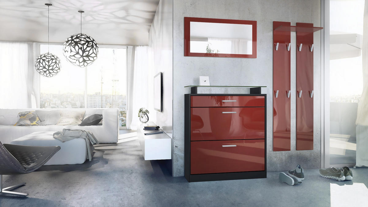 GARDEROBE Loret Front in Bordeaux Hochglanz - Bordeaux, Holzwerkstoff (180/200/23cm) - Vladon