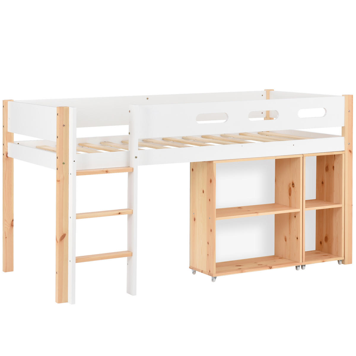 HOCHBETT 90x200 cm Treppe Schrank weiß - Weiß, Holz (90/200cm) - LEBENLANG